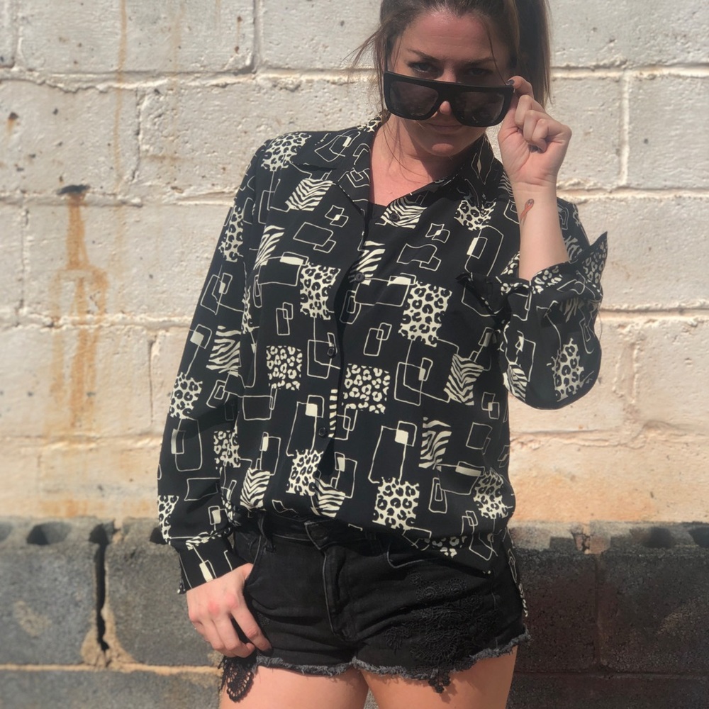 Vintage Animal Print Button-Down Shirt